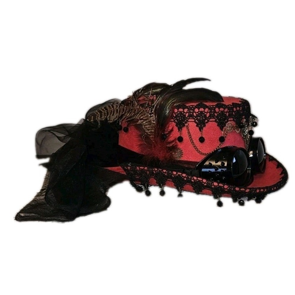 NWT Red Steampunk Adult Top Hat Only Removable Goggles Cosplay Costume